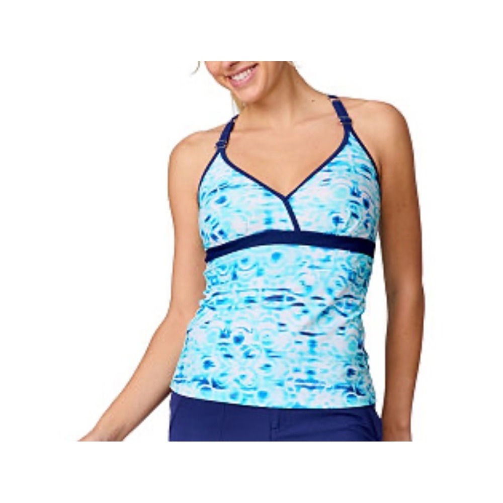 Free Country Aquatopia Tankini Top Aqua Mirage Blue White Strappy‎ Back XXL New